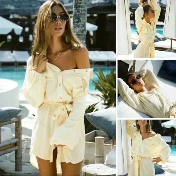 Sabo Skirt Yellow Button Down Long Sleeve Dress - Picture 1 of 12